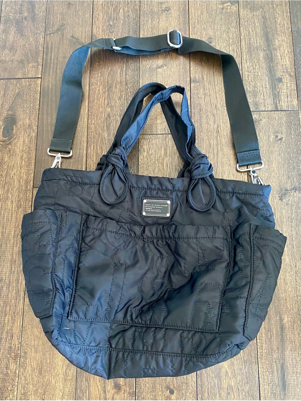 Marc By Marc Jacobs Black Quilted Nylon Tote with Logo Plaque